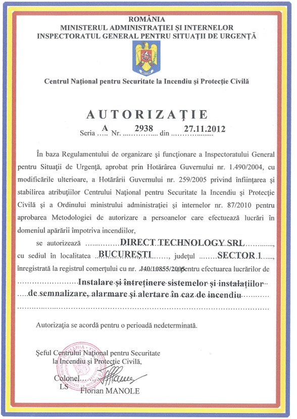 certificat atestare verificare intretinere reparare sisteme incendiu